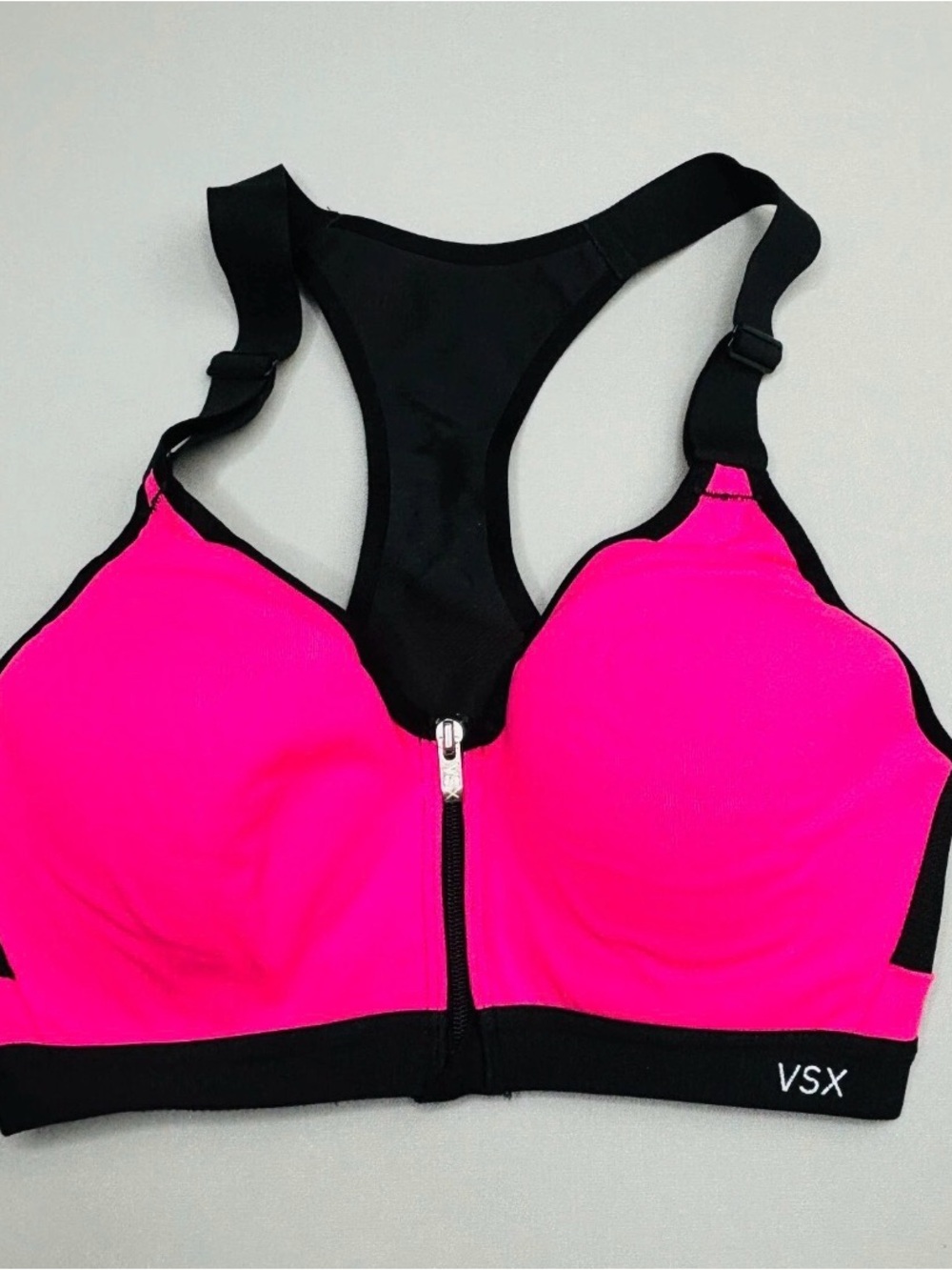 Victoria's Secret Pink and Black Front-Zip Sports Bra